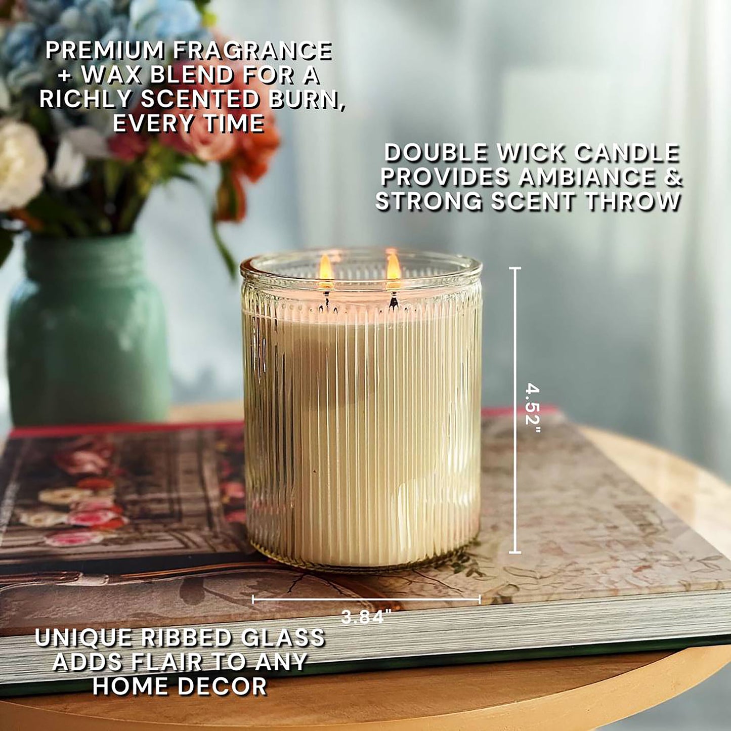 Salted Coconut and Mahogany Scented 2-Wick 17.1Oz Ribbed Jar Candle