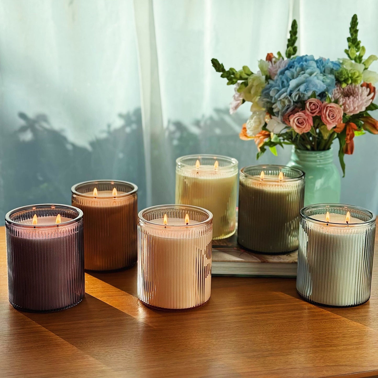 Salted Coconut and Mahogany Scented 2-Wick 17.1Oz Ribbed Jar Candle