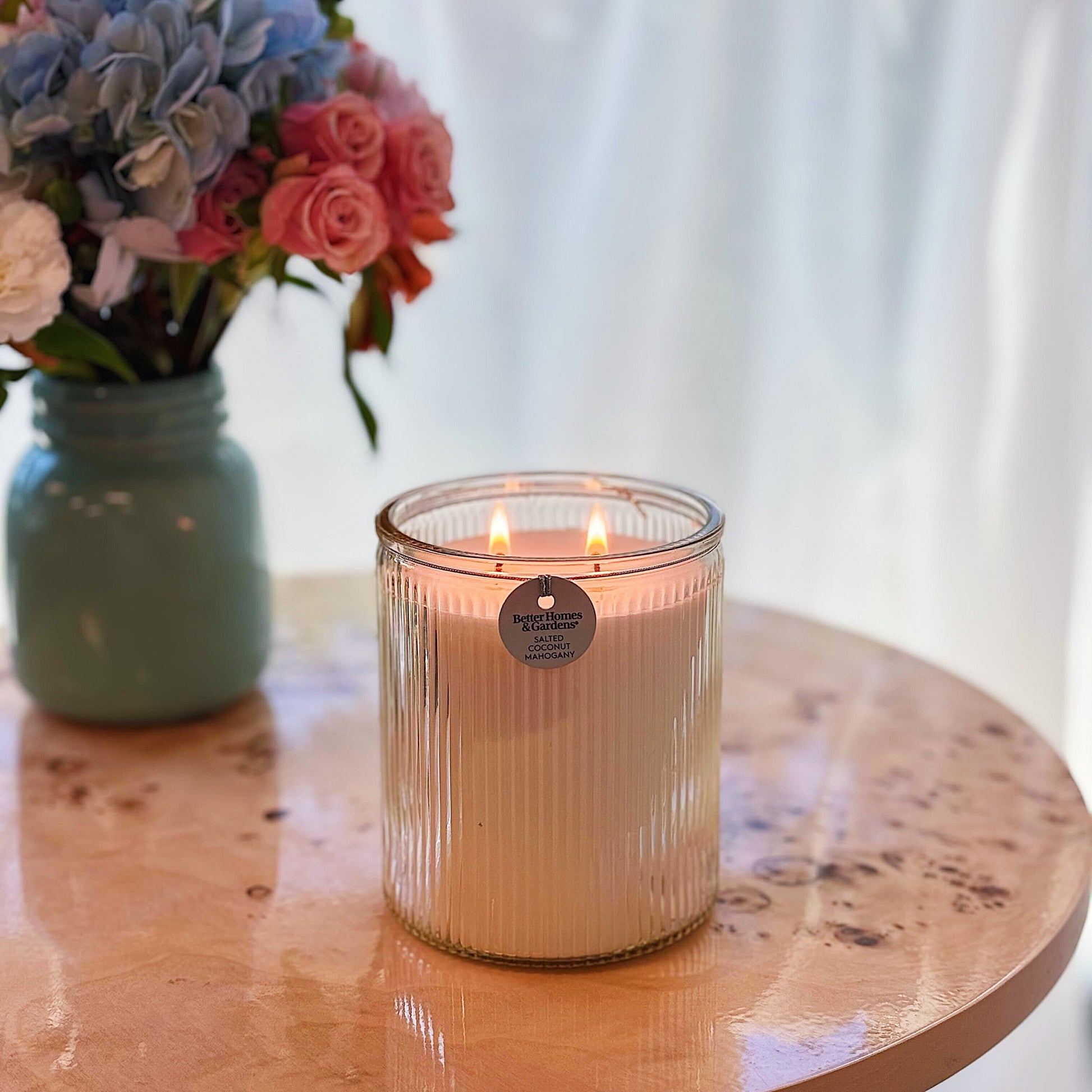 Salted Coconut and Mahogany Scented 2-Wick 17.1Oz Ribbed Jar Candle