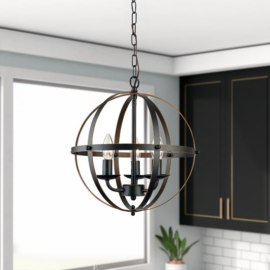 Modern 3-Light Bronze Globe Pendant Light