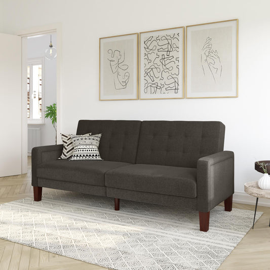 Porter Fabric Tufted Futon, Gray Linen