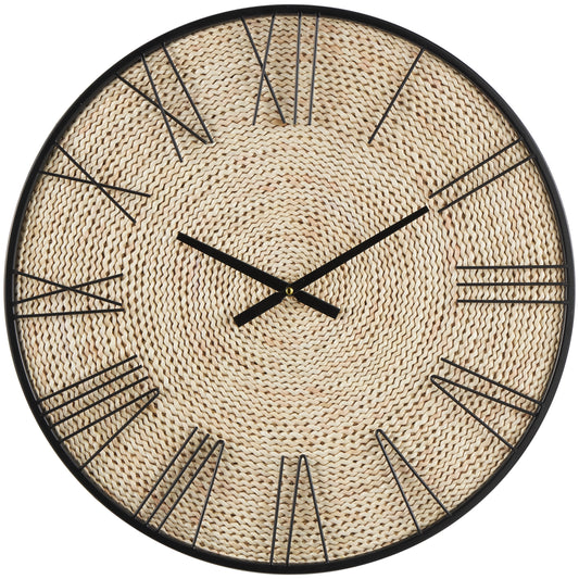 24" Brown Dried Plant Coiled Wall Clock with Black Metal Frame