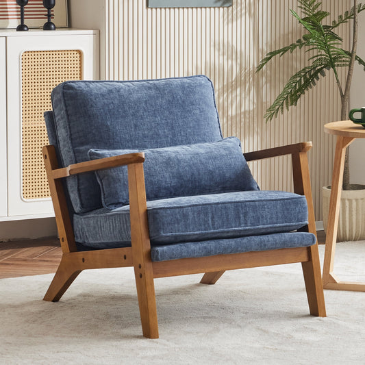 Accent Chair Chenille Upholstered Armchair, Reading Club Chair with Pillow for Living Room Bedroom Furniture Blue