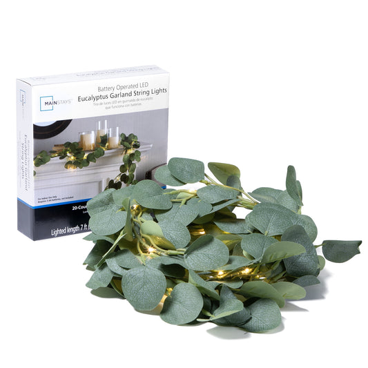 7 Ft. Eucalyptus String Lights (Battery Operated, Warm White LED, Indoor Use)