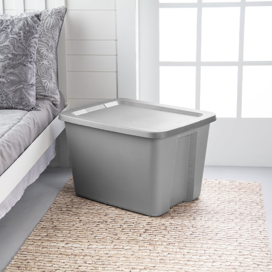 (2 Pack)  Large Storage Bin, 18 Gallon Plastic Storage Container with Snap-On Lid, Gray