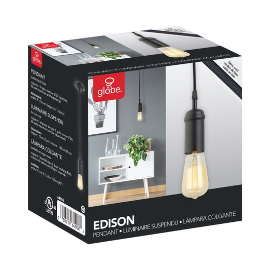 Edison 1-Light Matte Black Pendant, 64906