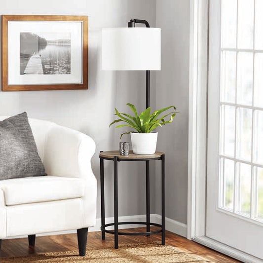 54-Inch Mid-Century Style Floor Lamp, with Faux Wood Finished Table