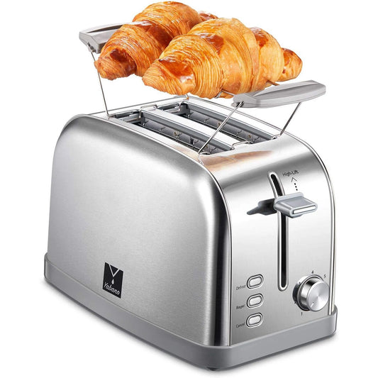 2 Slice Toaster, Retro Bagel Toaster Toaster with 7 Bread Shade Settings, 2 Extra Wide Slots, Defrost/Bagel/Cancel Function, Removable Crumb Tray, Stainless Steel Toaster by , Silver